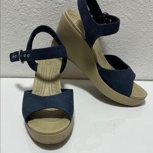 CROCS Navy and Beige Wedge Sandals